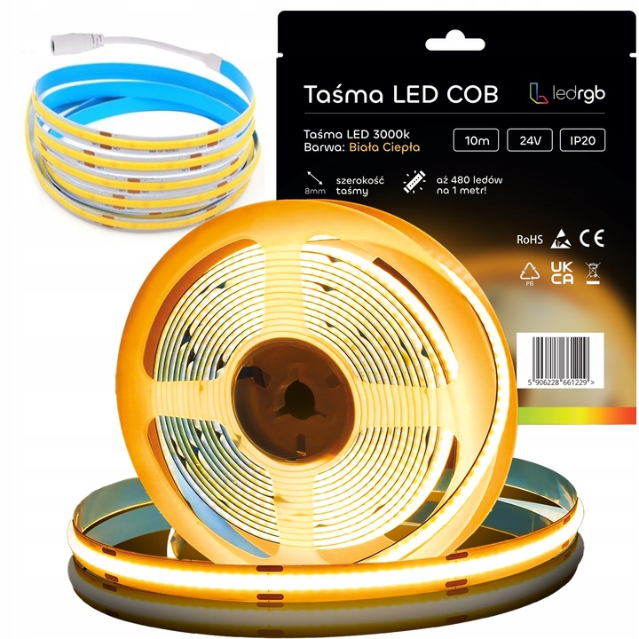 Taśma LED Neon COB 24V 10m 480 diod 3000K BIAŁA CIEPŁA HOMOGENICZNA