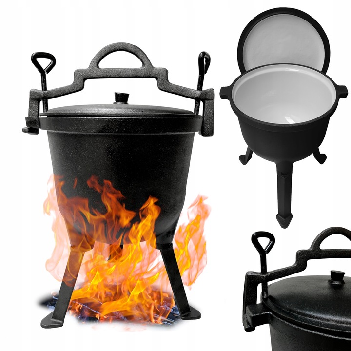 Kociołek myśliwski żeliwny Emaliowany 11L garnek ognisko grill