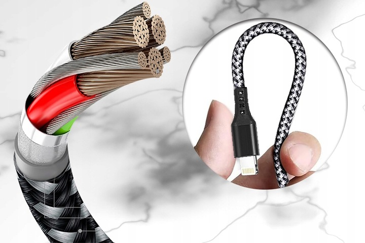 NYLONOWY KABEL USB 3W1 3A COMBO A/C Z TRZEMA KOŃCÓWKAMI DO TELEFONU TABLETU