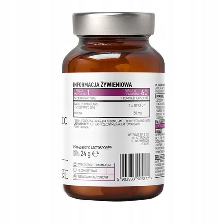 OstroVit PRO-60 BIOTIC LactoSpore 60 kap PROBIOTYK