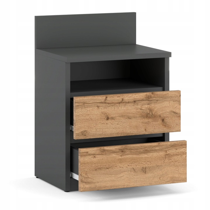 Szafka Nocna Stolik Nocny 40CM Szary Dąb Wotan 2 Szuflady Półka Do