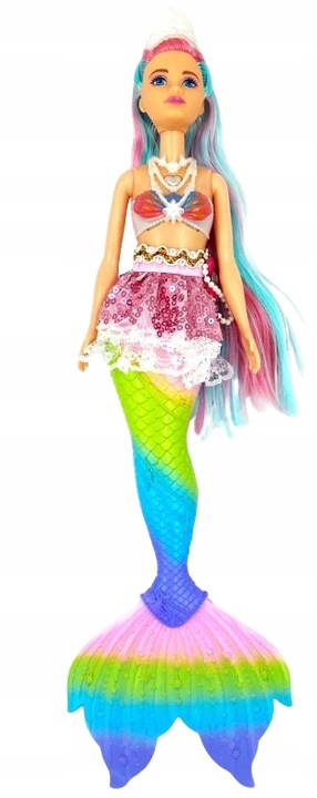 LALKA SYRENKA TĘCZOWA ARIELKA ŚPIEWA ŚWIECI 30cm + akcesoria