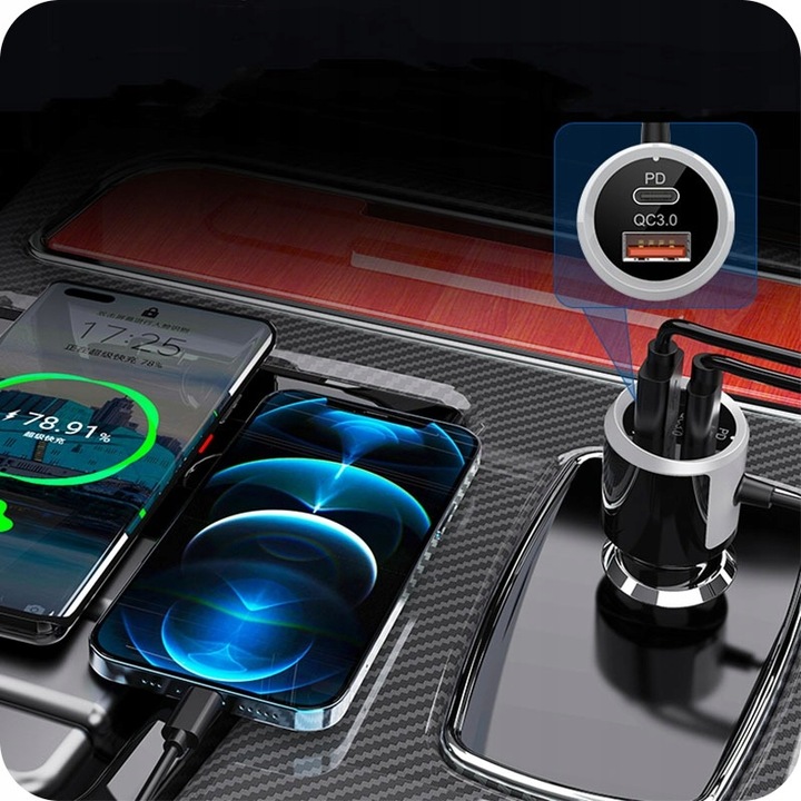 TRANSMITER BLUETOOTH FM SAMOCHODOWY 2X SZYBKA ŁADOWARKA AUX USB-C