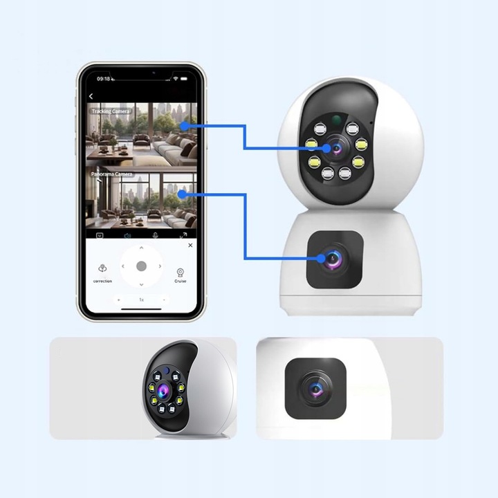 KAMERA MONITORUJĄCA BIAŁA 2,4G WIFI PTZ + 2 OBIEKTYWY 2MP