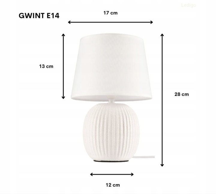 Lampka nocna z abażurem biała ceramiczna ryflowana DION D2