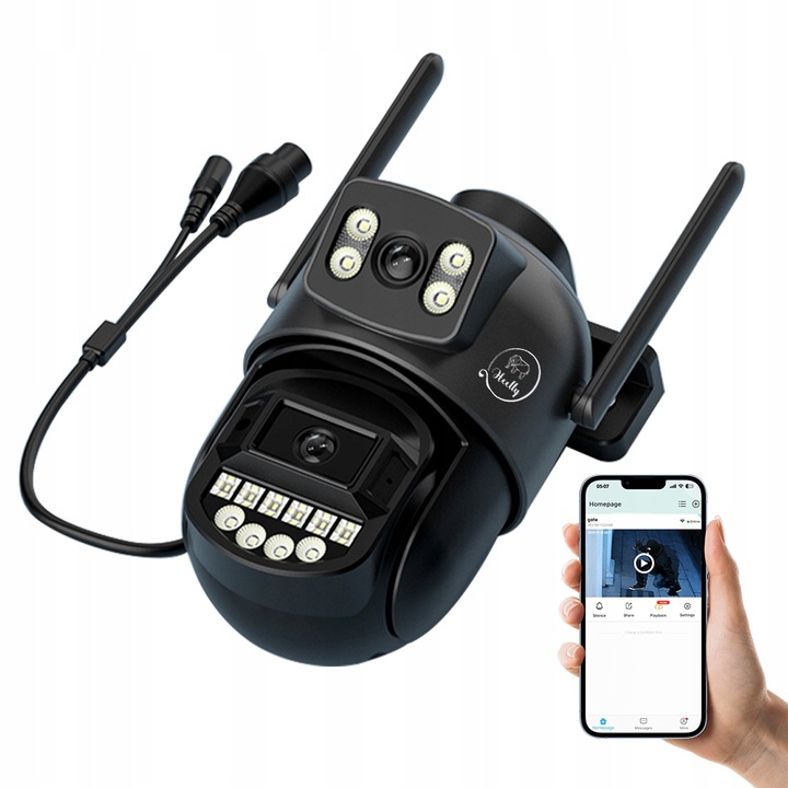 PODWÓJNA KAMERA 2X5MP ZOOM ZEWNĘTRZNA OBROTOWA IP WIFI ALARM DETEKCJA FHD