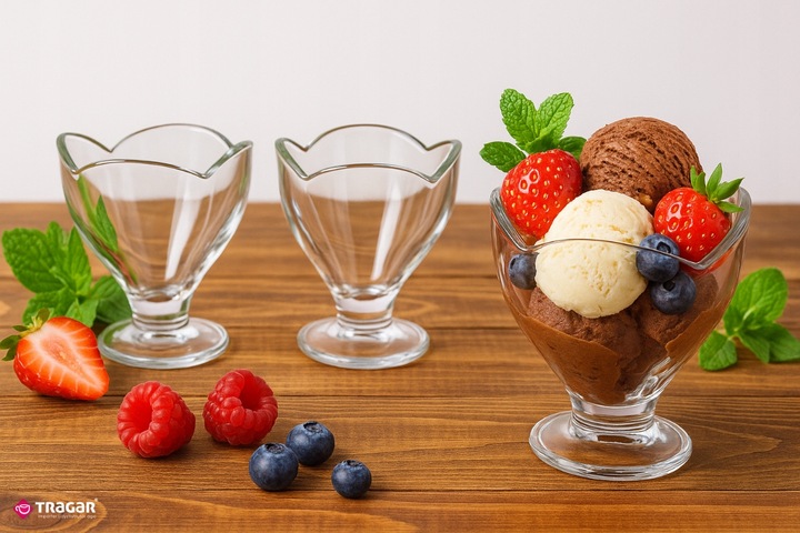 12x PUCHARKI 300ML PUCHAREK SZKLANE NA LODY DESER POJEMNIK KOMPLET ZESTAW