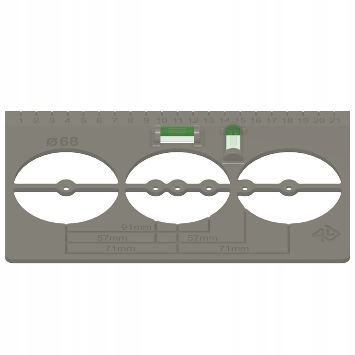 SZABLON DO WYMIAROWANIA OTWORÓW PUSZEK PRĄDOWYCH Z LIBELLĄ POZIOMICĄ