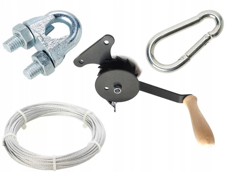 KOŁOWROTEK ZESTAW DO GRILLA SZYBKI MONTAŻ KORBKA linka karabińczyk