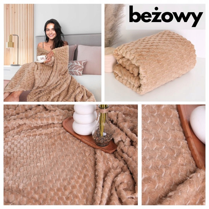 GRUBY KOC WYTŁACZANY 200X220 NARZUTA NA ŁÓŻKO NA KANAPE NA NAROŻNIK PLED