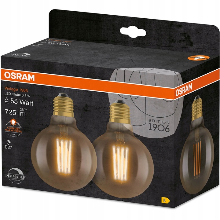 2x Żarówka Ozdobna LED E27 6,5W Ściemnialna OSRAM