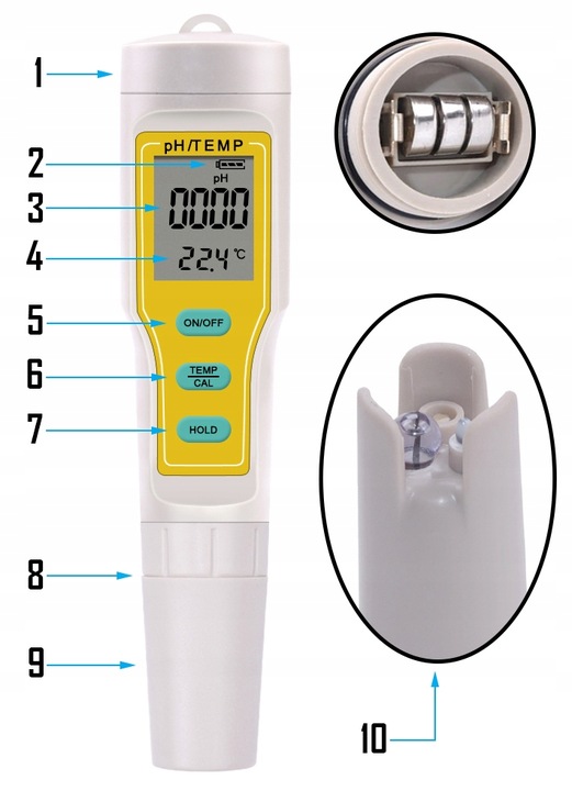 Miernik pH metr tester bufory wody ATC temperatura akwarium kompensacja