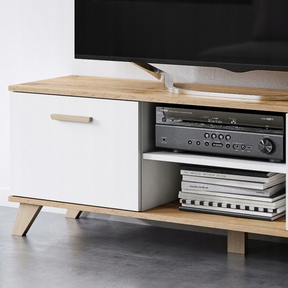 Szafka RTV 150cm Komoda pod telewizor TV Dąb Wotan Biała Stojąca na