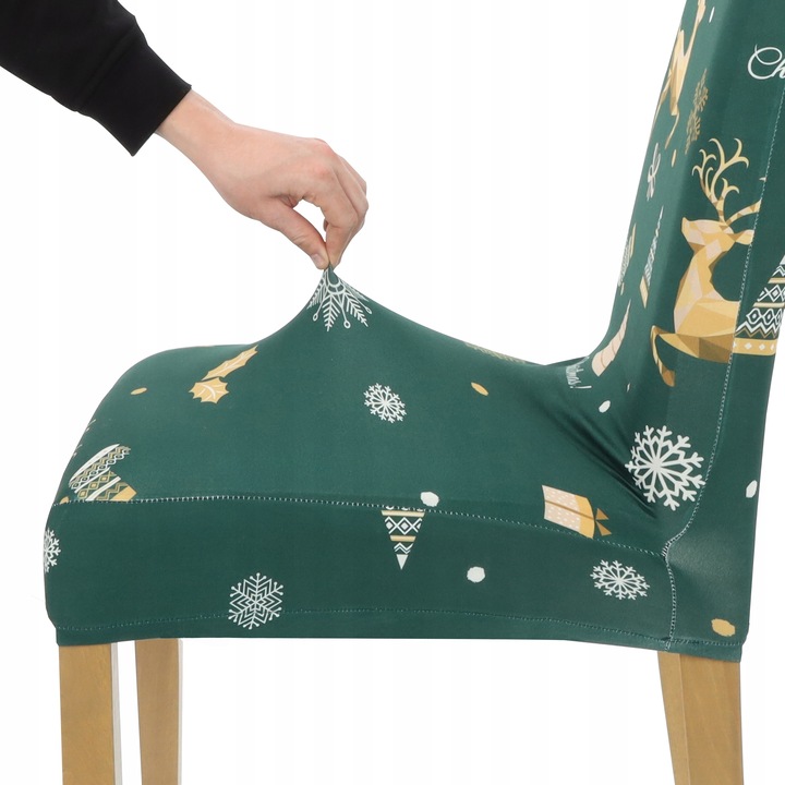 ZESTAW 6 SZT POKROWIEC NA KRZESŁO ZIELONY ŚWIĄTECZNE WZORY ELASTYCZNY