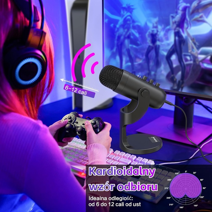 Mikrofon USB do gier, nagrywania streamingu do IPHONE, PC, PS5 PS4 ANDROIDA