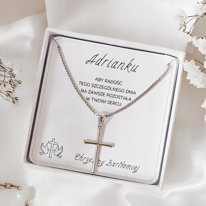 Pamiątka Komunii Świętej Srebrny łańcuszek z krzyżykiem srebro 925
