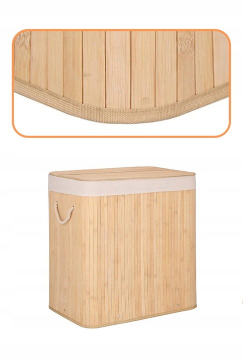 KOSZ BAMBUSOWY NA PRANIE BIELIZNĘ Z POKRYWĄ POJEMNIK DUŻY 150L BAMBUS