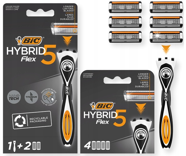 BIC HYBRID 5 FLEX MASZYNKA DO GOLENIA DLA MĘŻCZYZN MASZYNKA 1 + 6 WKŁADÓW