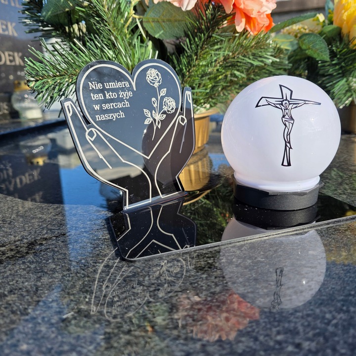 ZNICZ z Kulą Solarną na Grób STATUETKA LED NA CMENTARZ Wieczny Szkło Akryl