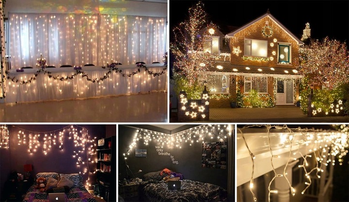 LAMPKI 300 LED SOPLE efekt flasch 14m ŚWIĘTA ZEWNĘTRZNE BIAŁE ZIMNE IP44