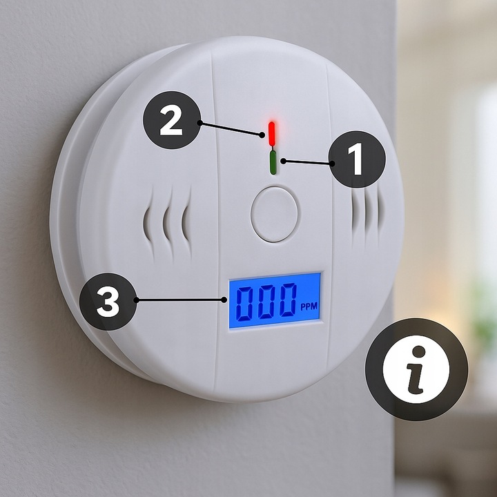 CZUJNIK CZADU GAZU CO LCD DETEKTOR TLENKU WĘGLA BEZPRZEWODOWY CERTYFIKOWANY