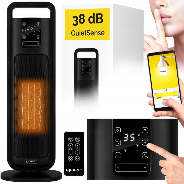 Termowentylator Farelka Cichy 38dB Yoer 2000W +Timer 4Tryby