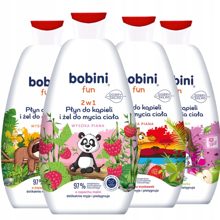 BOBINI Fun Płyn do Kąpieli Żel do Mycia dla Dzieci 2w1 Maxi Piana MIX 4x500