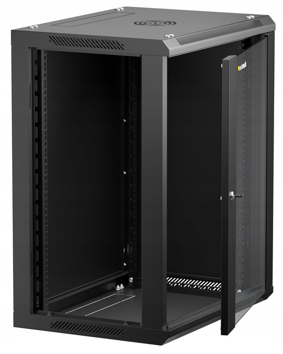 Szafa wisząca RACK 19" 15U, 450mm, Netrack F-Line, czarna, drzwi szklane
