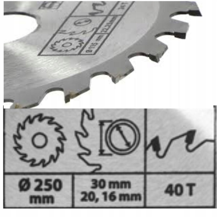 PIŁA TARCZOWA WIDIOWA TARCZA DO CIĘCIA DREWNA 250x30mm 40Z redukcja 20,16mm