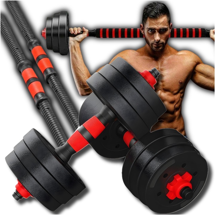 ZESTAW HANTLE BITUMICZNE REGULOWANE 2 x 5 KG + SZTANGA = ZESTAW HANTLI 10KG