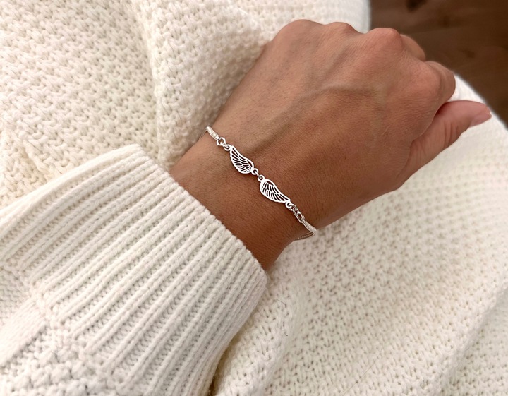 BRANSOLETKA SREBRNA SREBRO 925 SKRZYDŁO DLA NIEJ NA RĘKĘ + GRAWER