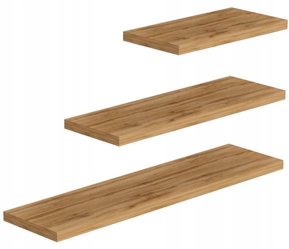 PÓŁKA MEBLOWA ŚCIENNA WISZĄCA KOMPLET 3 SZT PÓŁEK DĄB WOTAN + KOŁKI