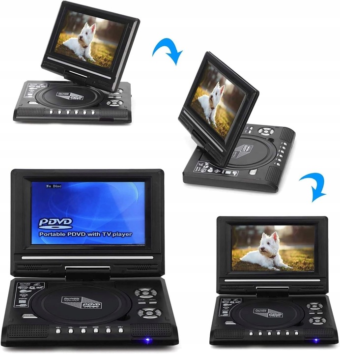 ODTWARZACZ PRZENOŚNY DVD EKRAN SAMOCHODOWY 7,8" INTERFEJS USB