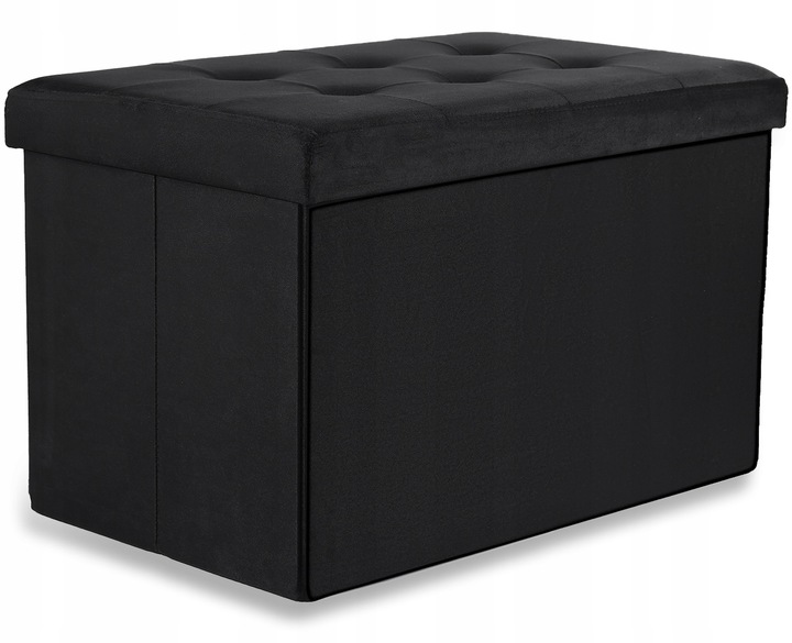 Pufa ze Schowkiem Skrzynia Welurowa Pojemnik Ława Do Salonu Czarna -
