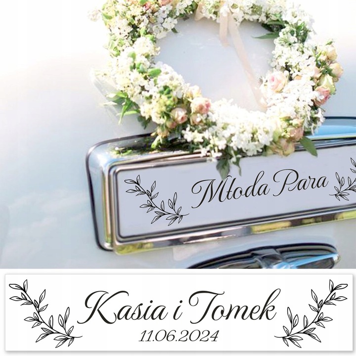 Tablice samochodowe na wesele 50x11cm złote czarne napisy ŚLUB WESELE WZORY