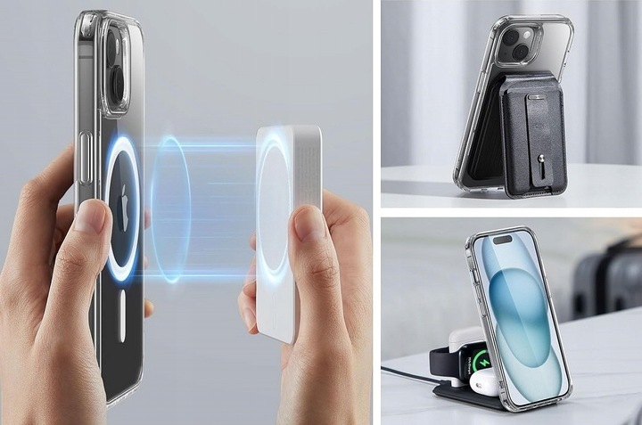 Etui Do iPhone 15 Plus +Szkło 9H WZMACNIANE 360° do MAGSAFE CLEAR CASE