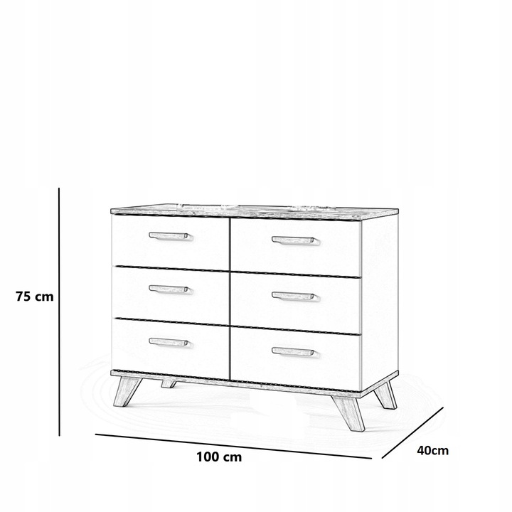 Komoda Szafka RTV 100cm Biały MAT DĄB Wotan Szuflady 2 Drzwi Salon