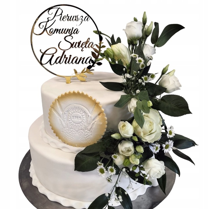 Topper na komunię z imieniem złoty Pierwsza Komunia IMIĘ złote lustro tort