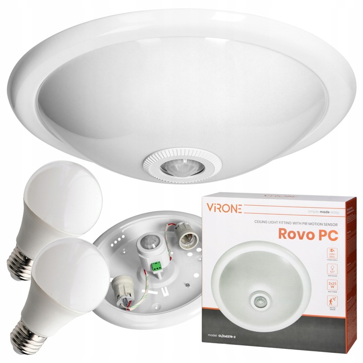 PLAFON LED LAMPA SUFITOWA CZUJNIK RUCHU ZMIERZCHU + 2x ŻARÓWKA E27 LED