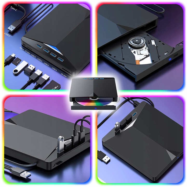 NAPĘD ZEWNĘTRZNY CD DVD ODTWARZACZ PŁYT PRZENOŚNY NAGRYWARKA HUB USB-C 3.0