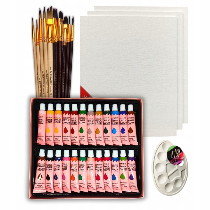 Farby Akrylowe Zestaw Farb Akrylowych 24x12ml Płótna Pędzle 10 szt Paleta