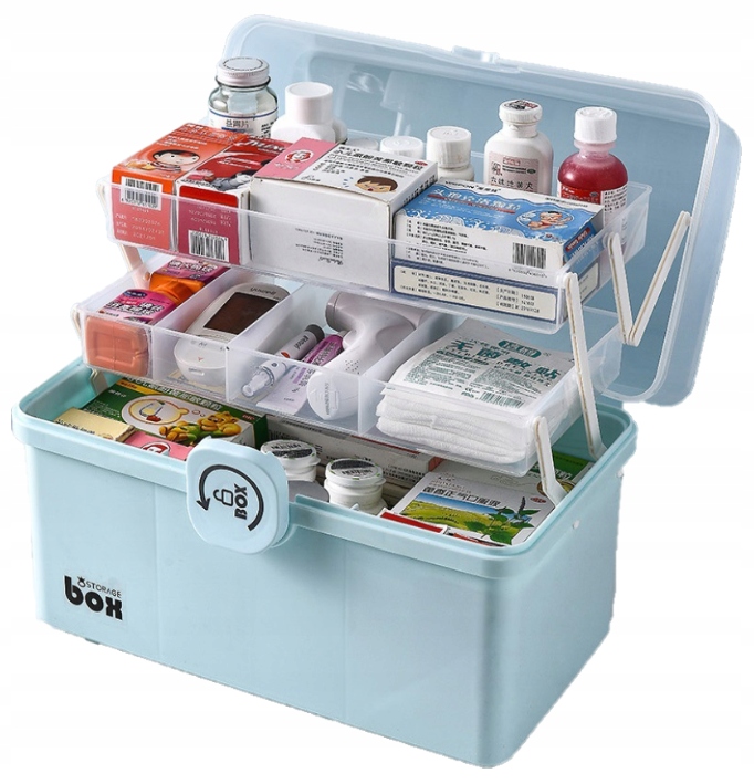 ORGANIZER POJEMNIK NA LEKI KASETKA APTECZKA DWUPOZIOMOWA Z BLOKADĄ DUŻA XXL