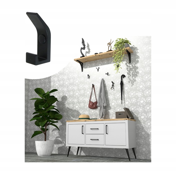 Wieszak ścienny haczyk na ubrania metalowy podwójny CZARNY loft 5 szt.