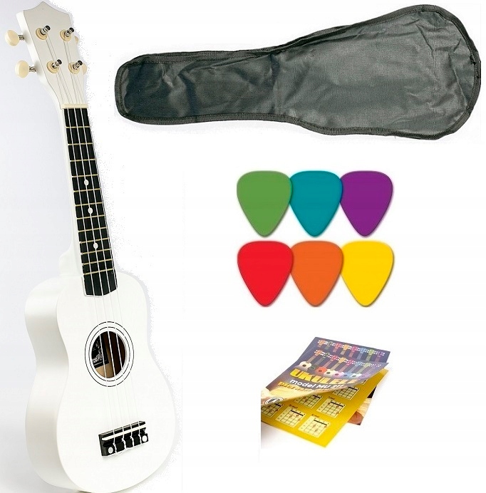 UKULELE SOPRANOWE +POKROWIEC+ KOSTKI+ TABELA