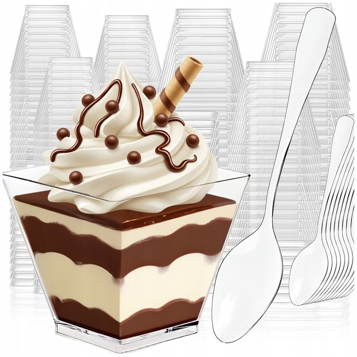 Pojemniki Na Deserki Piramida 120ml + Łyżeczki pucharki zestaw do deserów