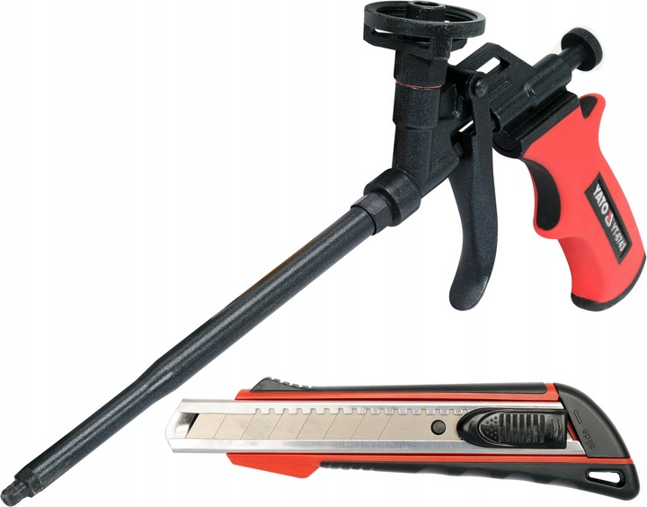 YATO PISTOLET METALOWY DO PIANKI MONTAŻOWEJ PTFE + NOŻYK DO TAPET 18MM