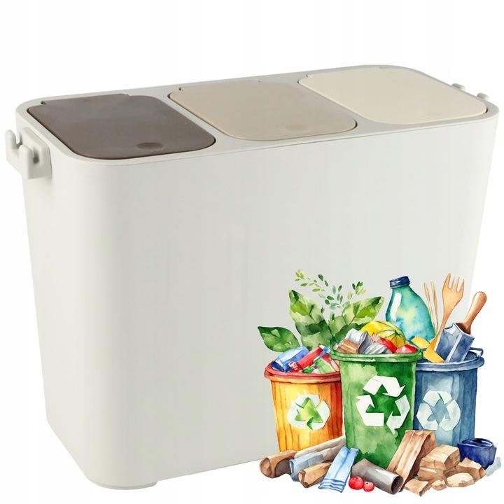 KOSZ DO SEGREGACJI ŚMIECI 3-KOMOROWY 27L SZARY POJEMNIK NA ODPADY