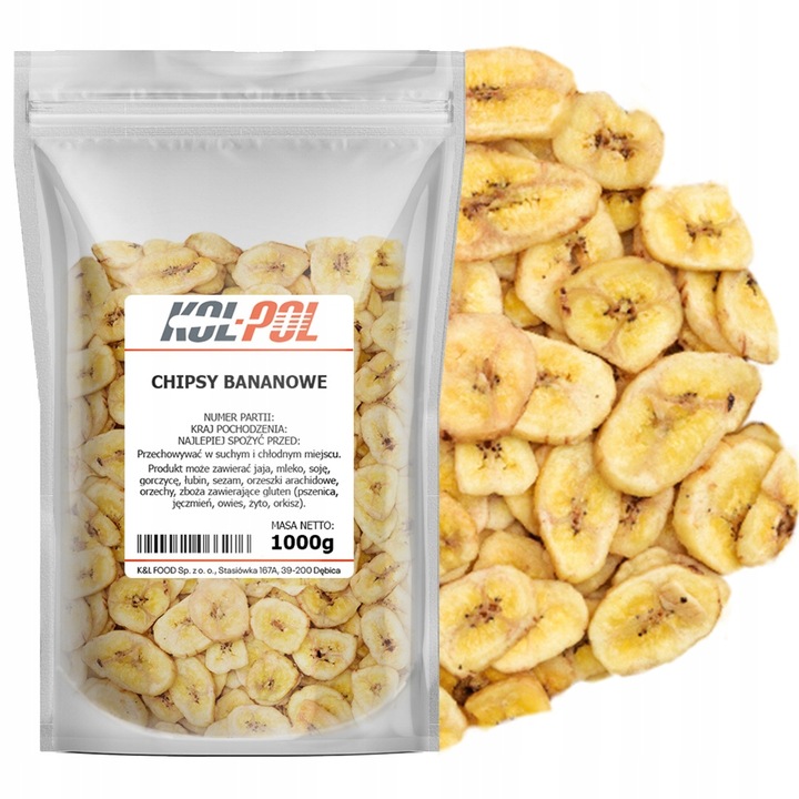 CHIPSY BANANOWE 1kg Banany suszone chrupiąca przekąska jakość Kol-Pol