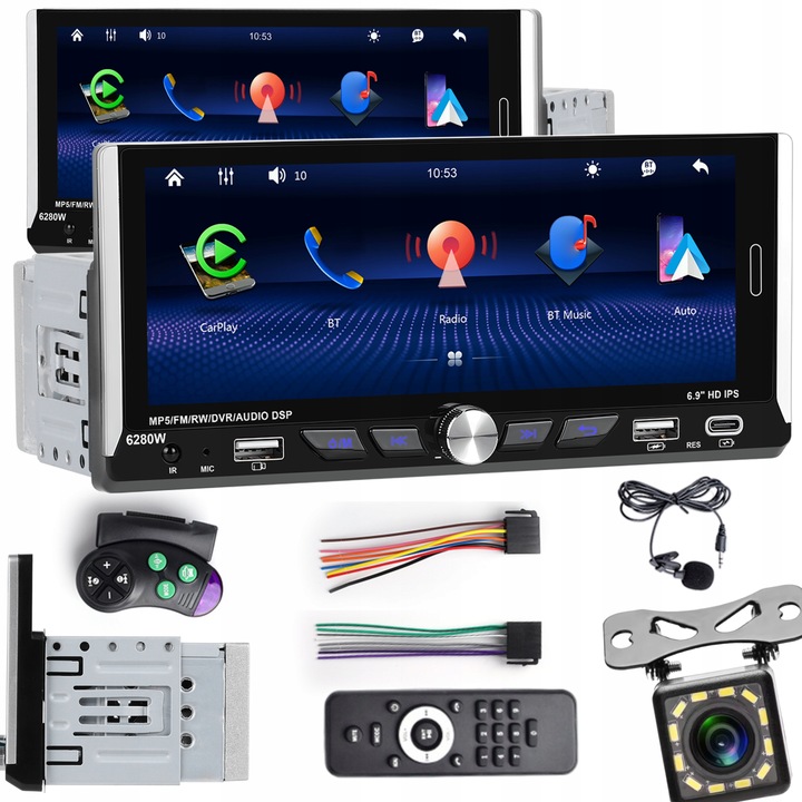 RADIO SAMOCHODOWE 1 DIN BEZPRZEWODOWY CARPLAY ANDROID AUTO MIRROR LINK