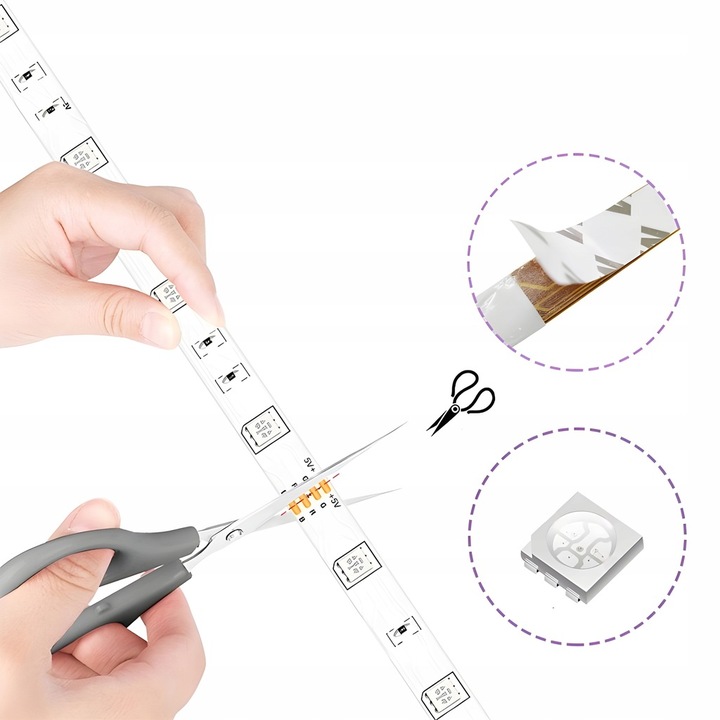 TAŚMA LED RGB KOLOROWA 5M WODOODPORNA PASEK 5050 ZESTAW NA BIURKO + PILOT